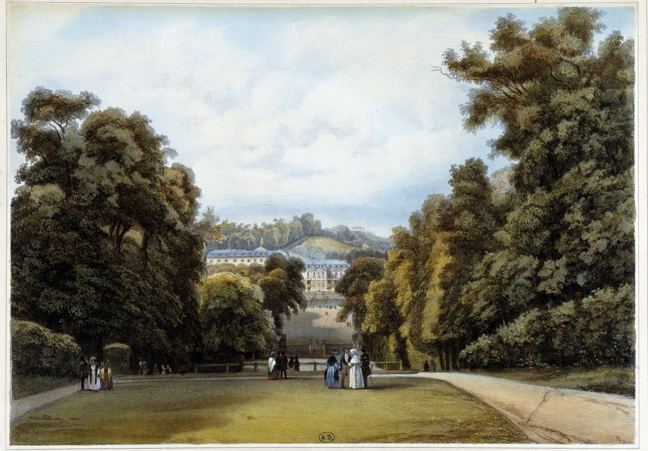 Schloss Saint Cloud, Seite des Parks. Aus „Paris et ses environs“ von Louis Julien Jacottet