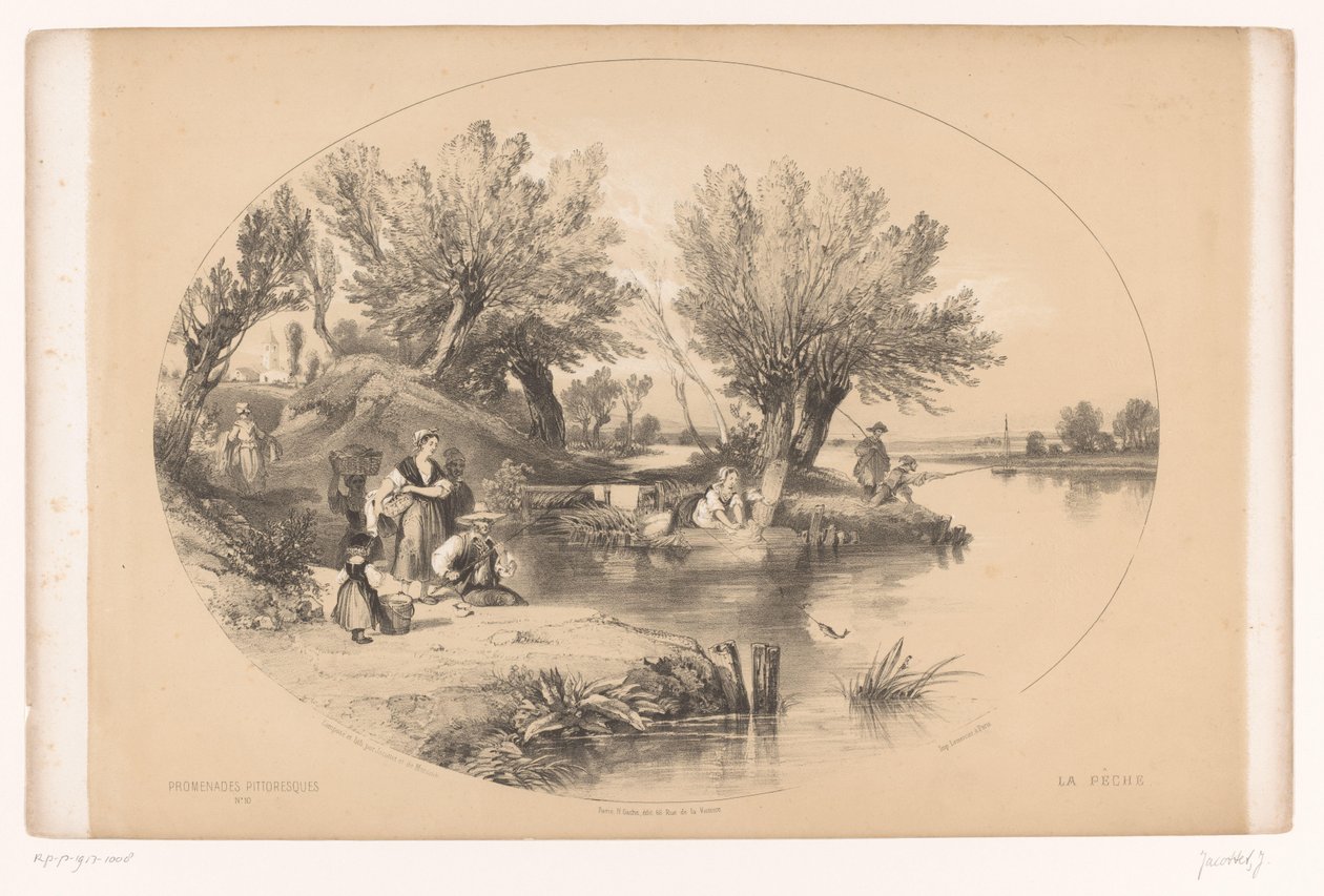 Fischer an einem See von Louis Julien Jacottet