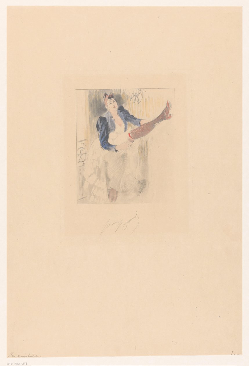 Cancan-Tänzerin, die Gitarre auf ihrem Bein spielt von Louis Legrand (signed by artist)
