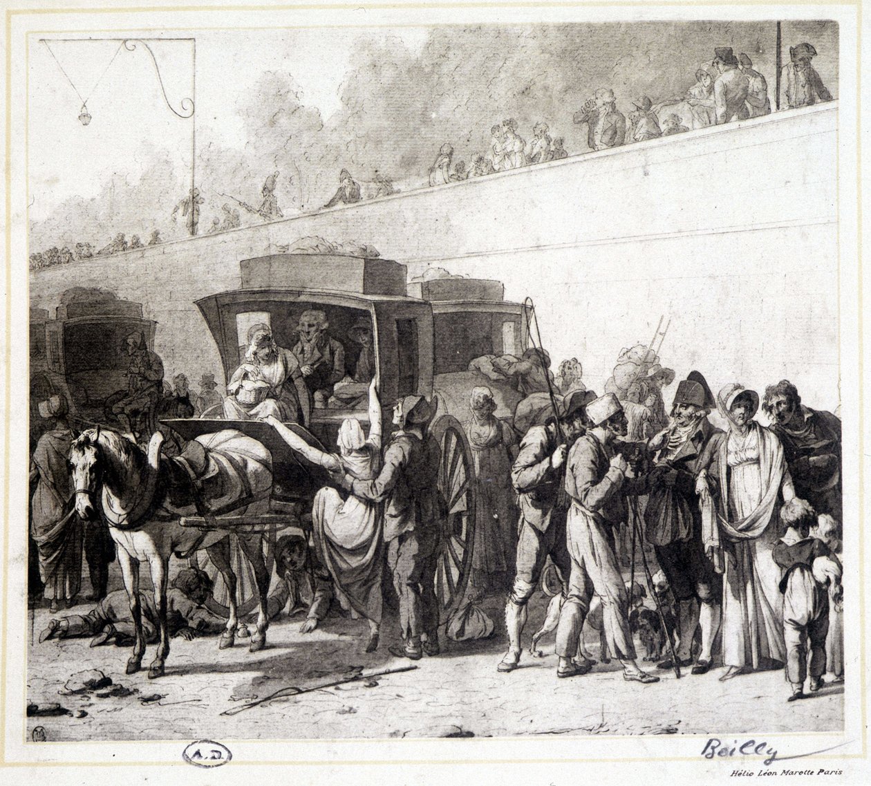 Die Ankunft einer Postkutsche, Heliogravur von Léon Marotte nach dem Gemälde von Boilly (1803) von Louis Leopold (after) Boilly