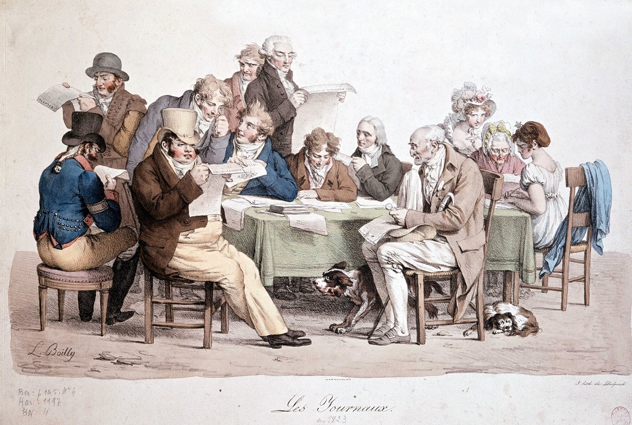 Männer lesen Zeitungen - Gravur von Louis Boilly mit dem Titel Les journaux von Louis Leopold Boilly