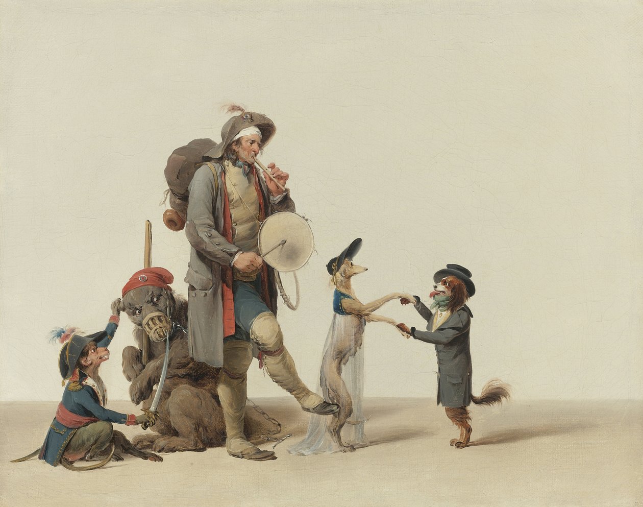 Ein Tiertrainer mit tanzenden Hunden, einem Bären und einem Affen von Louis Leopold Boilly