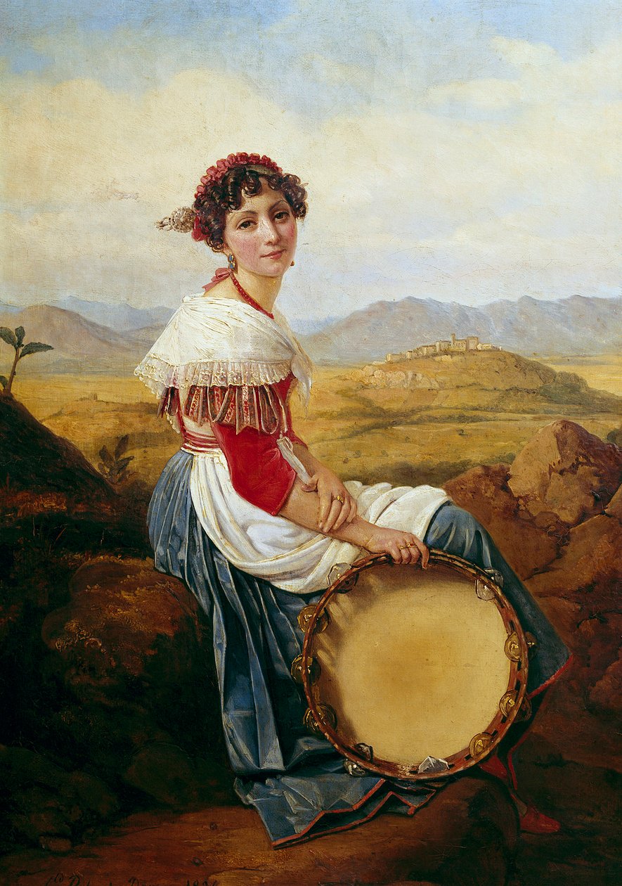 Porträt eines Bauern aus der Umgebung von Rom. Ein junger italienischer Musiker hält ein Tamburin von Louis Leopold Robert