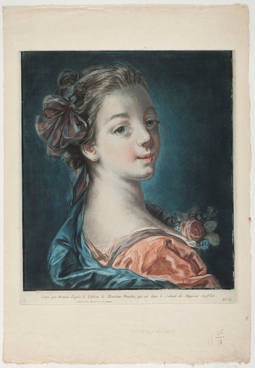 Porträt einer jungen Frau mit Rose am Kleid von Louis Marin Bonnet