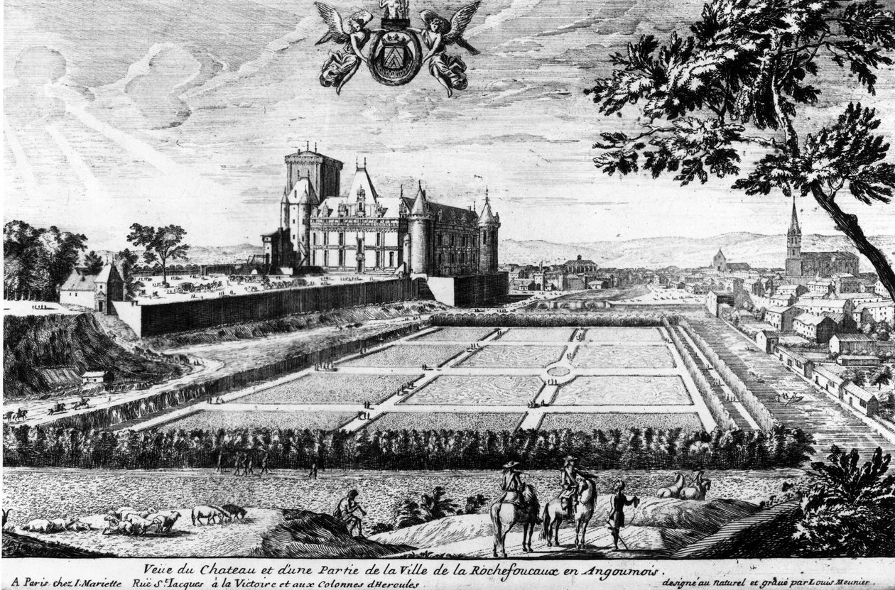Schloss La Rochefoucauld in Liancourt; Gravur von Louis Menier - Familienarchiv von Louis Meunier