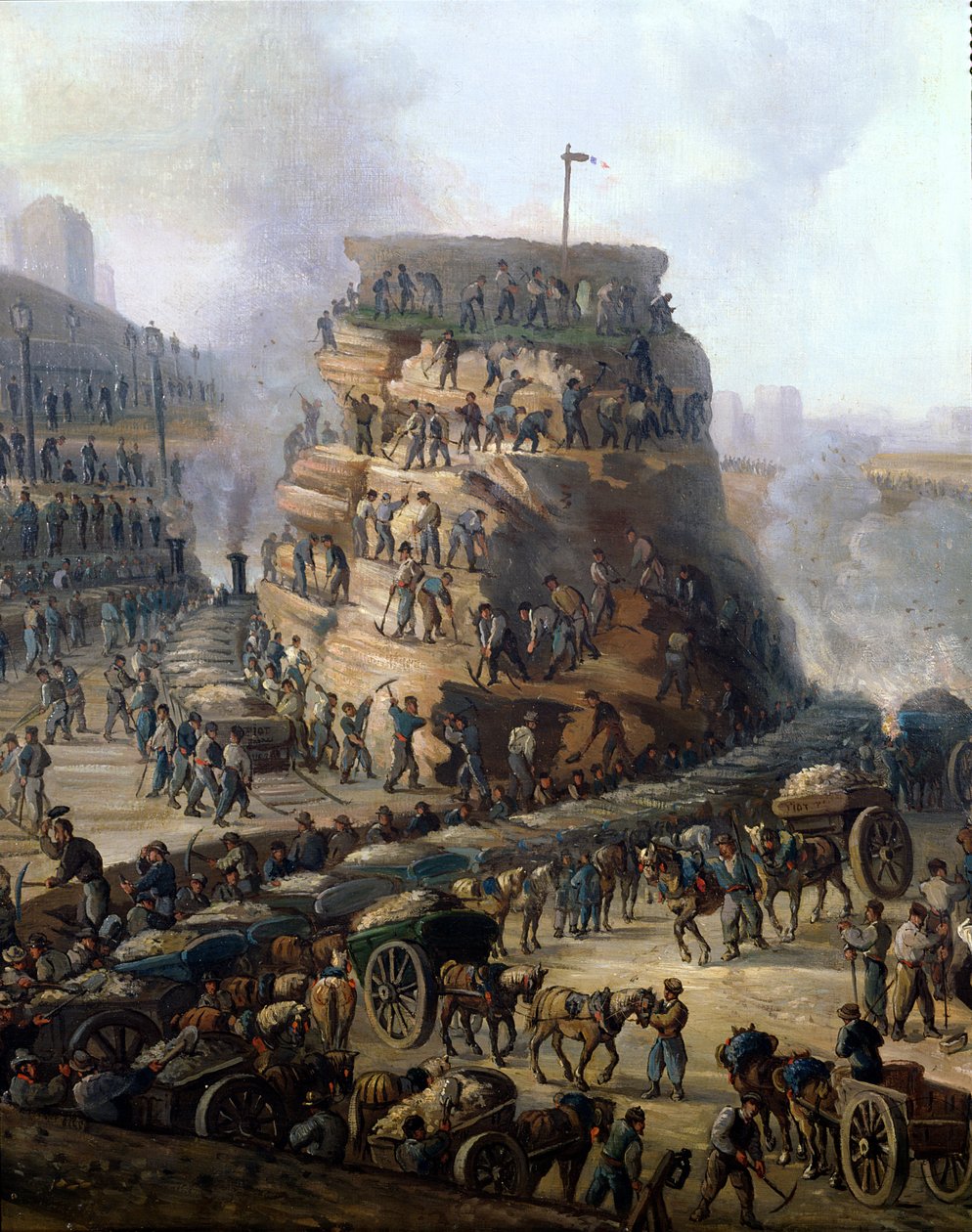 Der Kaiser Napoleon III. und die Kaiserin Eugenie besuchen den Chaillot-Hügel während der Einebnung, 1867 (Detail) von Louis Moullin