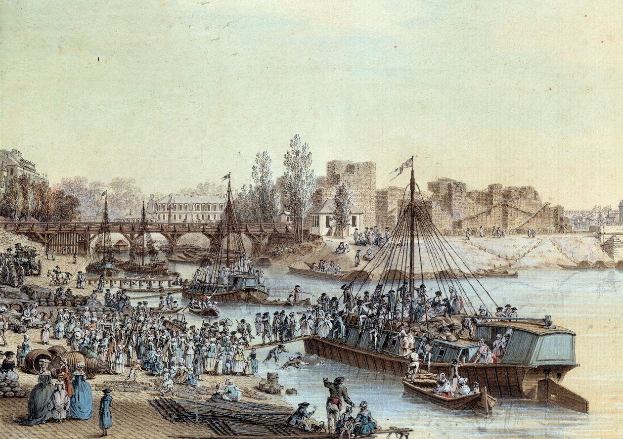 Schiff mit Passagieren, die am Dock ankommen von Louis Nicolas de Lespinasse