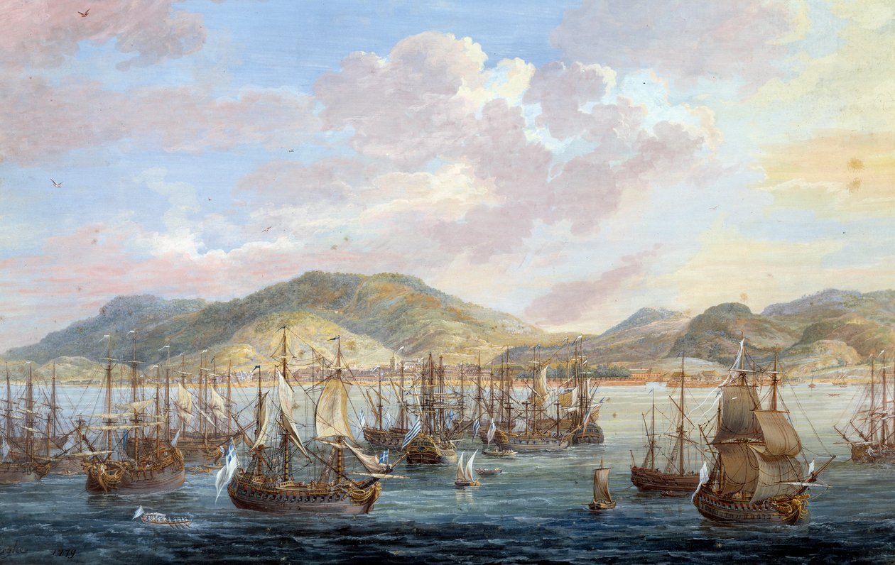 Ansicht der Stadt Cap-Français (Cap de la République), Meeresansicht in Santo Domingo. Detail (Louis Nicolas Van Blarenberghe) von Louis Nicolas van Blarenberghe
