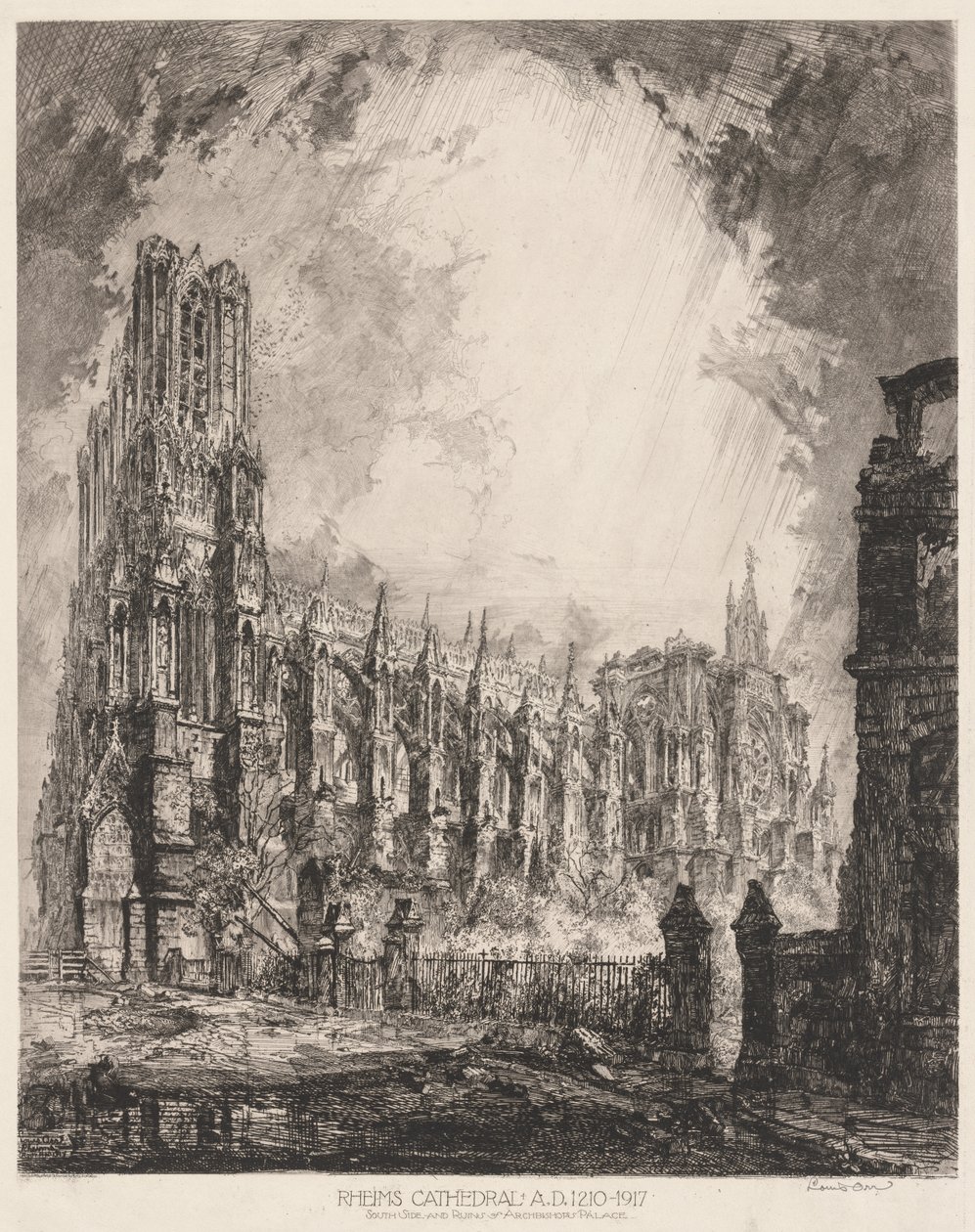 Kathedrale von Reims und Ruinen des Erzbischofspalastes von Louis Orr