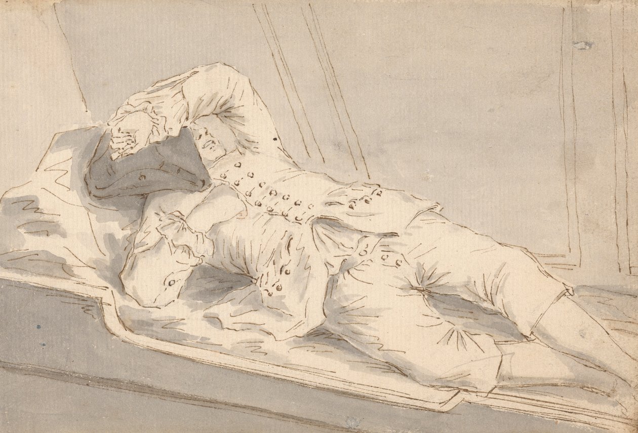 Schlafender Mann in einer Koje an Bord eines Schiffes von Louis Philippe Boitard