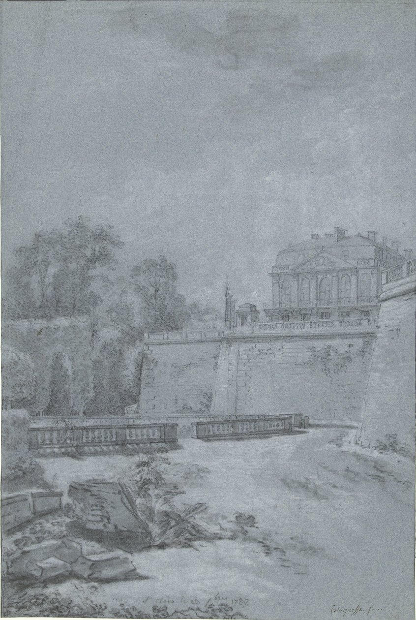 Ansicht des Parks und eines Flügels des Schlosses Saint-Cloud von Louis Rolland Trinquesse
