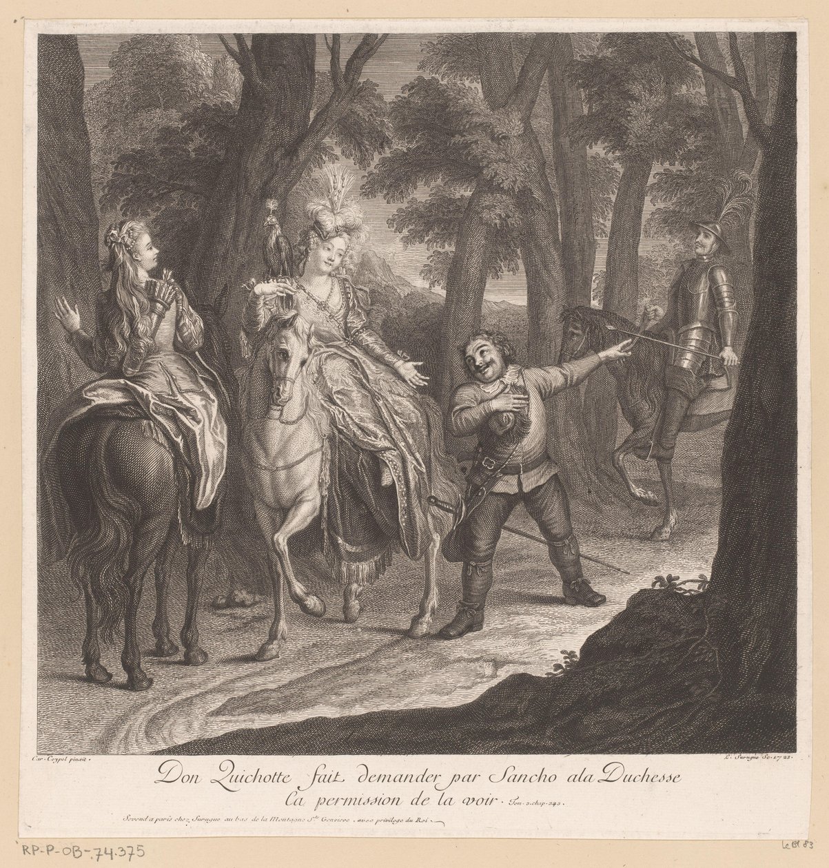 Don Quichote lässt Sancho die Herzogin um Erlaubnis bitten, sie zu sehen von Louis Surugue