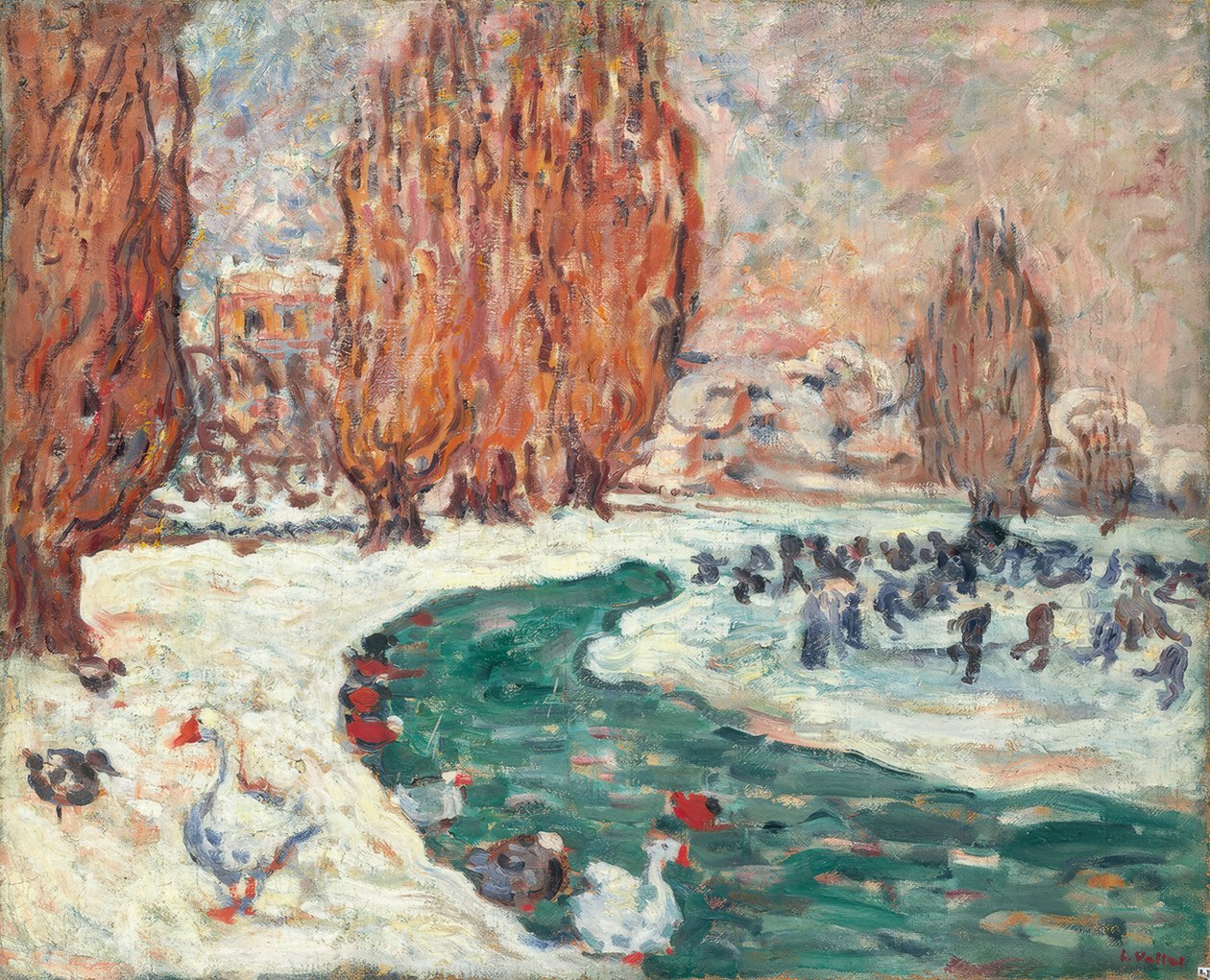 Schlittschuhläufer im Winter (Der Garten des Petit Trianon in Versailles) von Louis Valtat