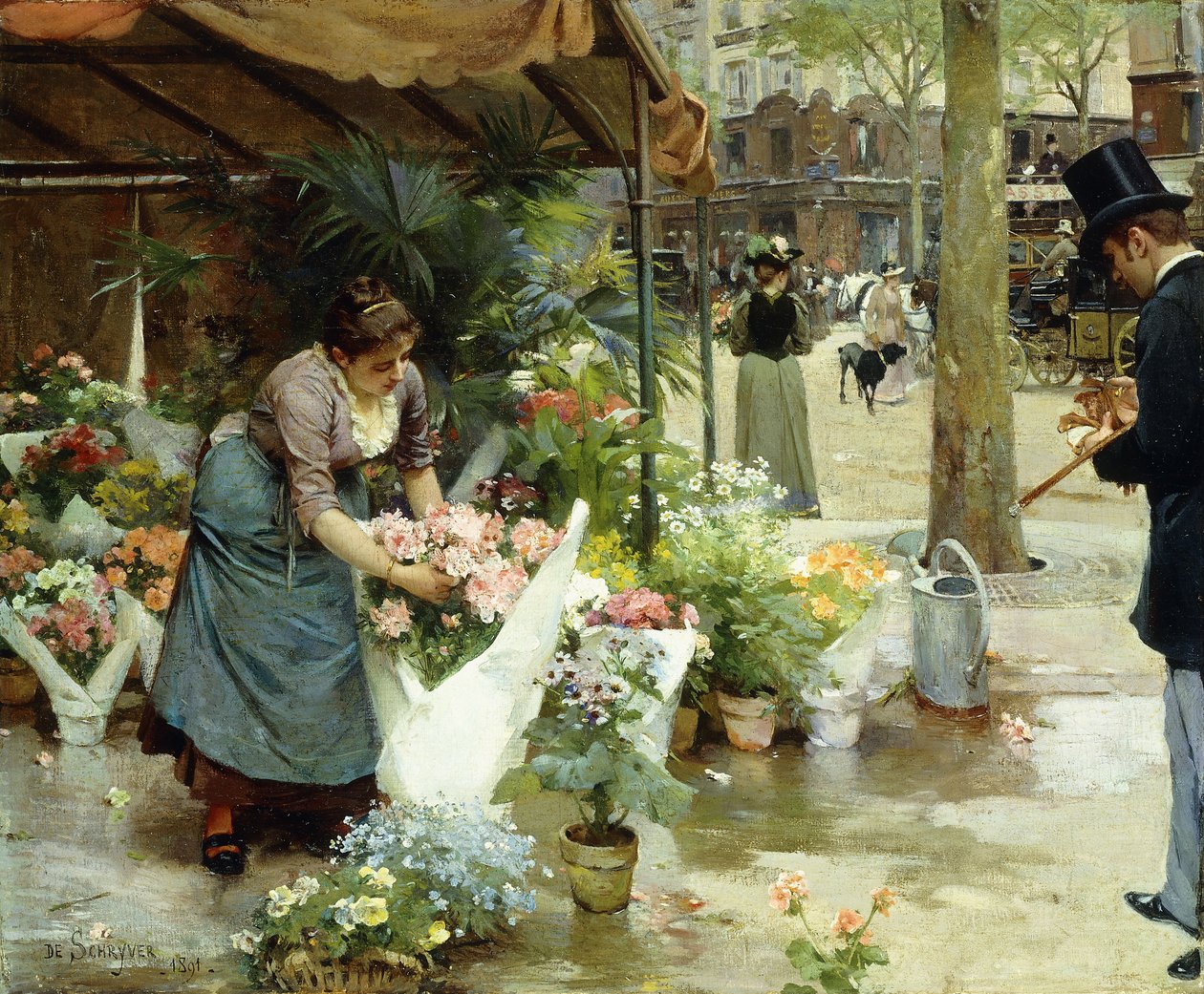 Ein Blumenmarkt in Paris von Louis de Schryver