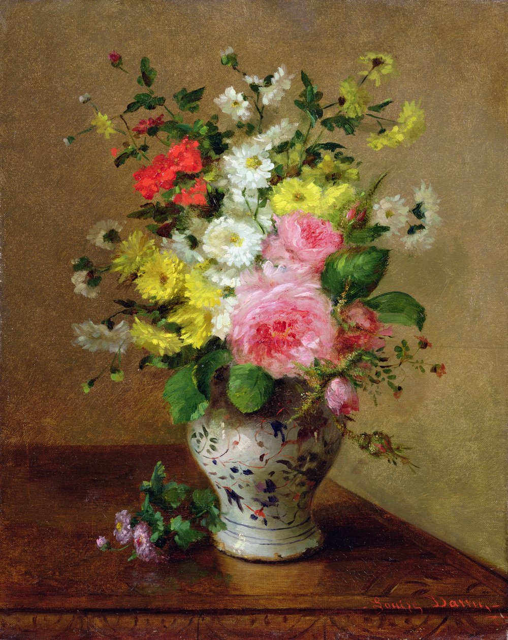 Stillleben mit Blumen in einer Vase, um 1866 von Louise Darru