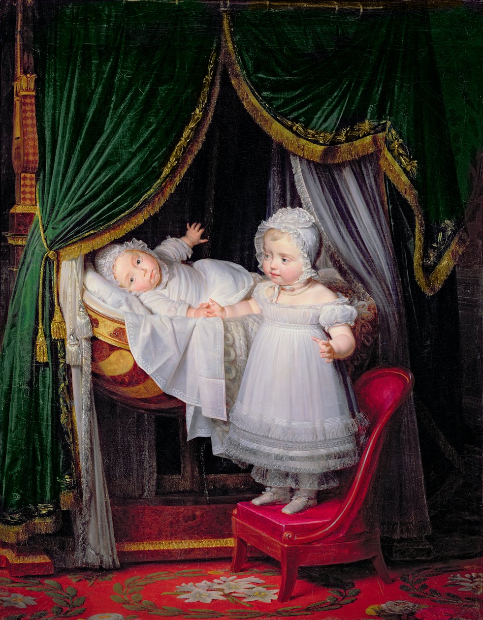 Henri-Charles-Ferdinand von Artois (1820-83) Herzog von Bordeaux und seine Schwester Louise-Marie-Therese von Artois (1819-64) in den Tuilerien von Louise Marie Jeanne Hersent