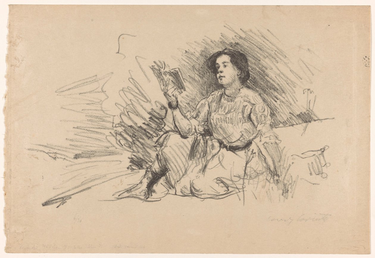 Lesendes Mädchen, sitzend auf dem Boden von Lovis Corinth (signed by artist)