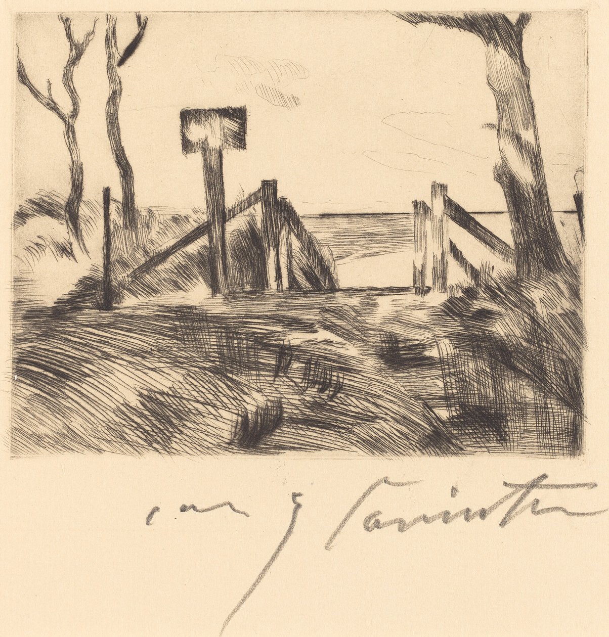 Brücke mit Schild, 1916 von Lovis Corinth
