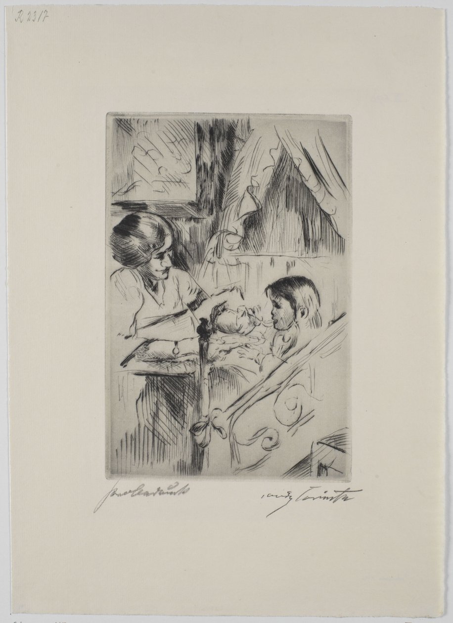 Kind im Bett und Mutter von Lovis Corinth