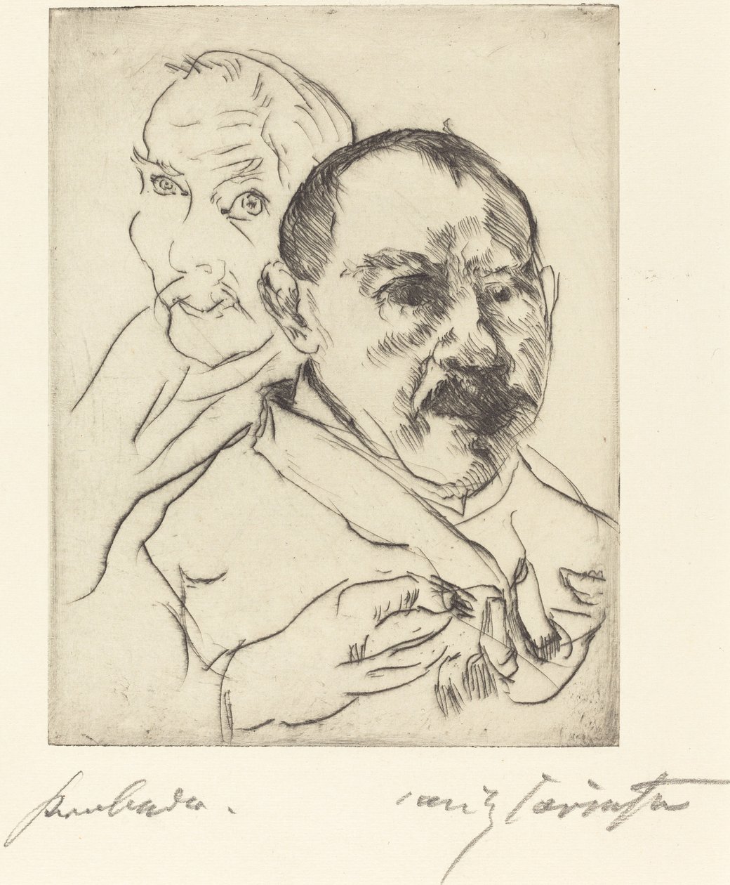 Zwei männliche Studienköpfe (Selbstbildnisse) von Lovis Corinth