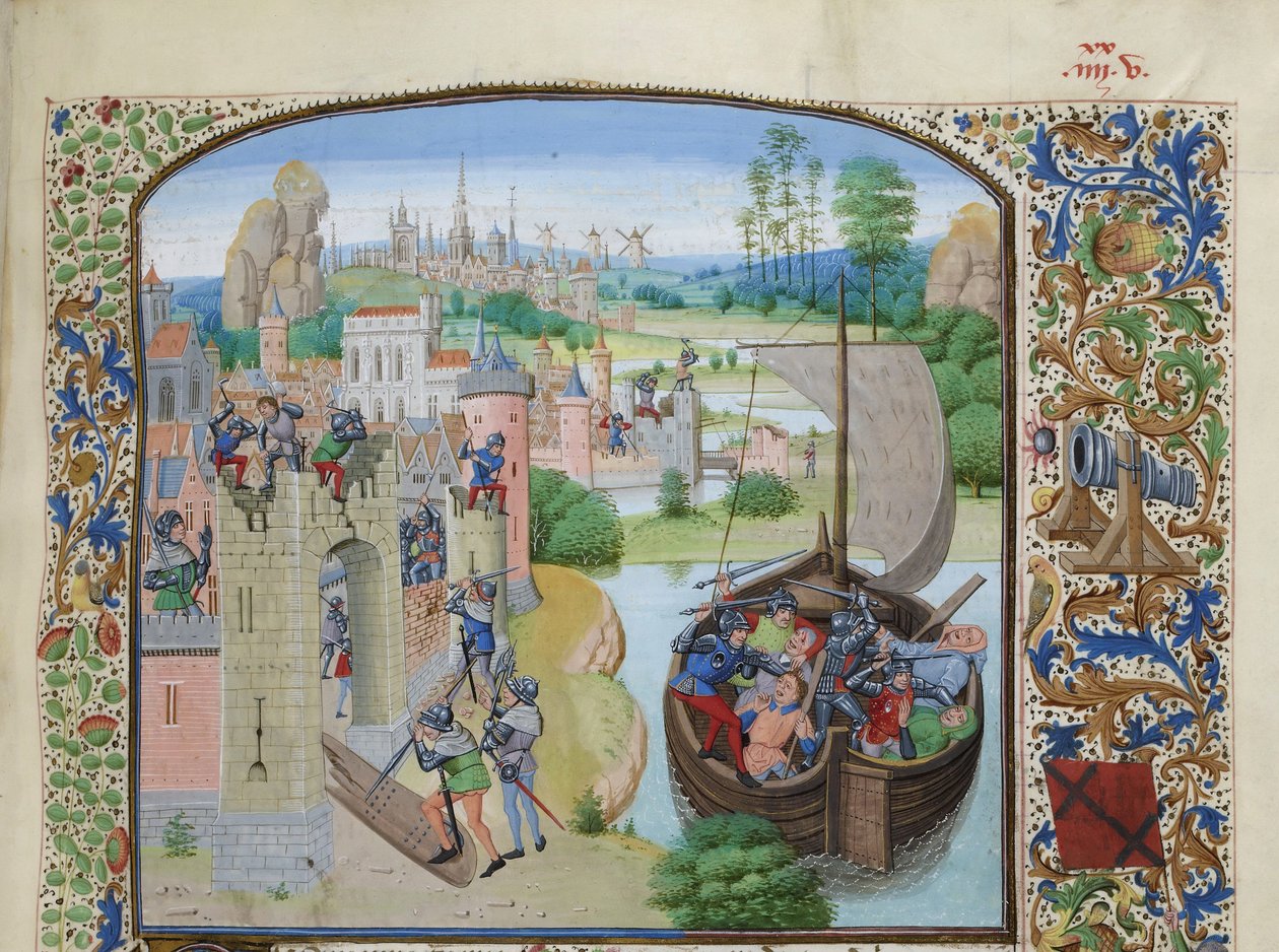 Massaker an Genter Händlern in Audenarde 1380, ca. 1470-1475 von Loyset Liedet