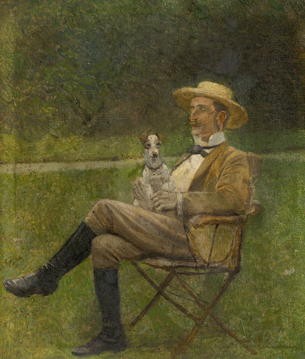 Studie eines sitzenden Mannes mit einem Hund von Laszlo Mednyanszky