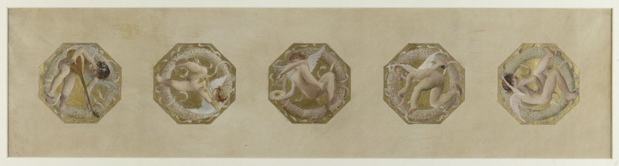 Skizze für das Pariser Rathaus, Festtreppe: Genies mit Festattributen, Anfang 1888 von Luc Oliver Merson