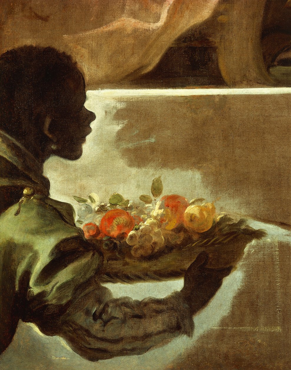 Diener präsentiert einen Korb mit Früchten, Detail aus Hommage an Velazquez für den Grafen von Santiesteban von Luca Giordano