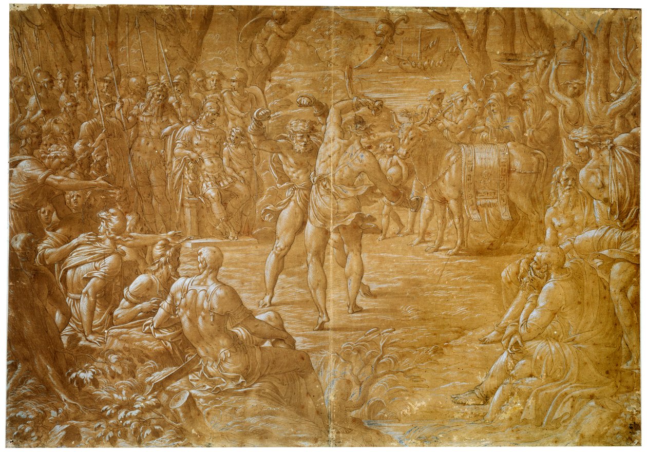 Der Kampf zwischen Entellus von Sizilien und Dares von Troja, ca. 1544 von Luca Penni