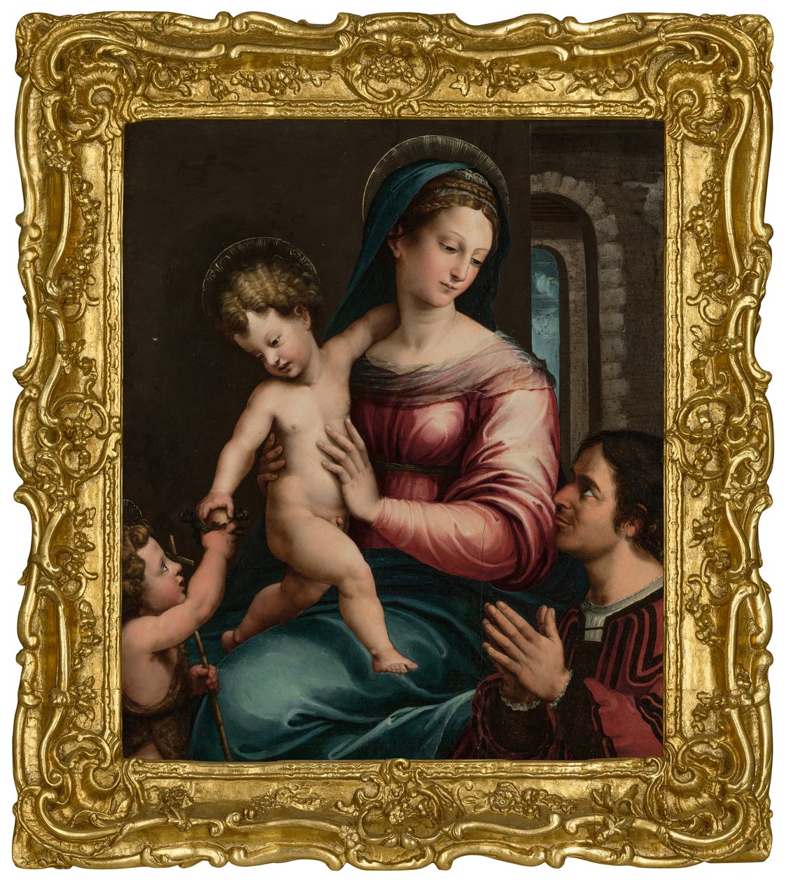 Die Madonna und das Kind mit dem kleinen Johannes dem Täufer und einem Stifter von Luca Penni