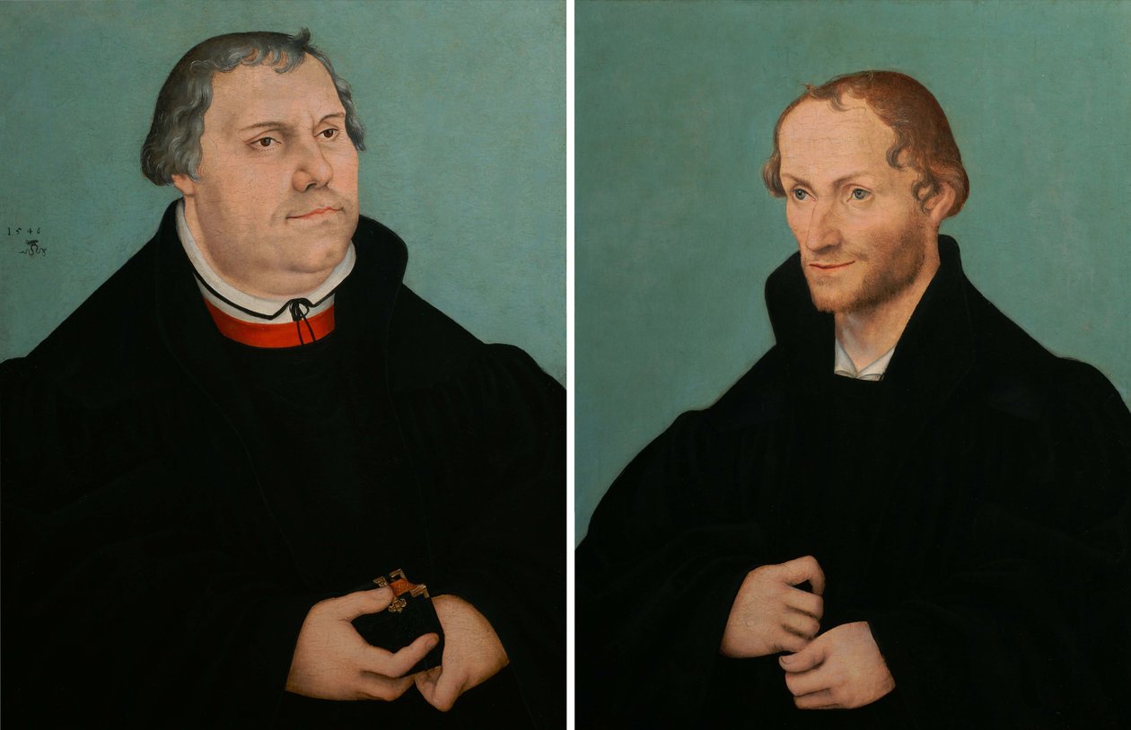 Porträt von Martin Luther & Porträt von Philippe Melanchthon von Lucas Cranach the Younger  