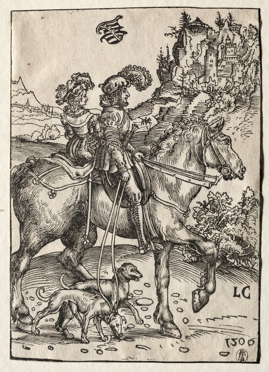 Ein Herr und eine Dame reiten zur Jagd von Lucas Cranach