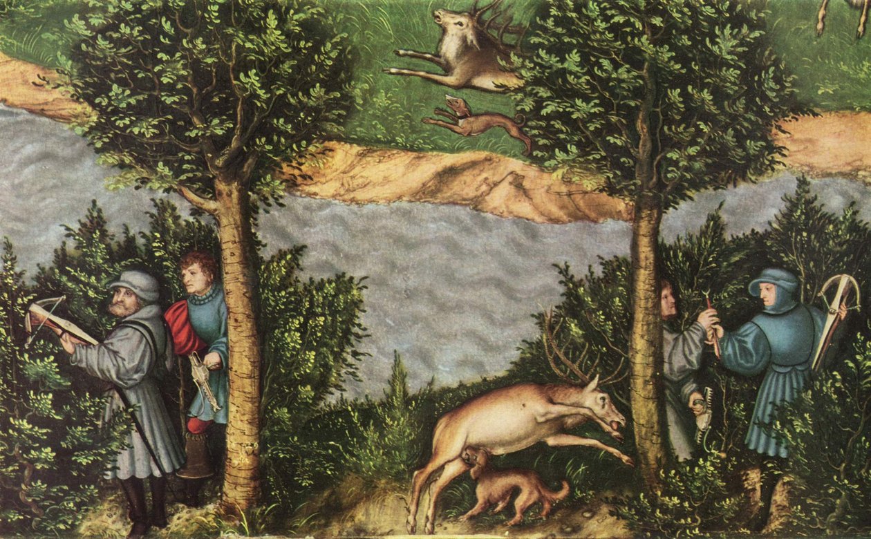 Eine Hirschjagd mit dem Kurfürsten Friedrich dem Weisen (Detail) von Lucas Cranach the Elder