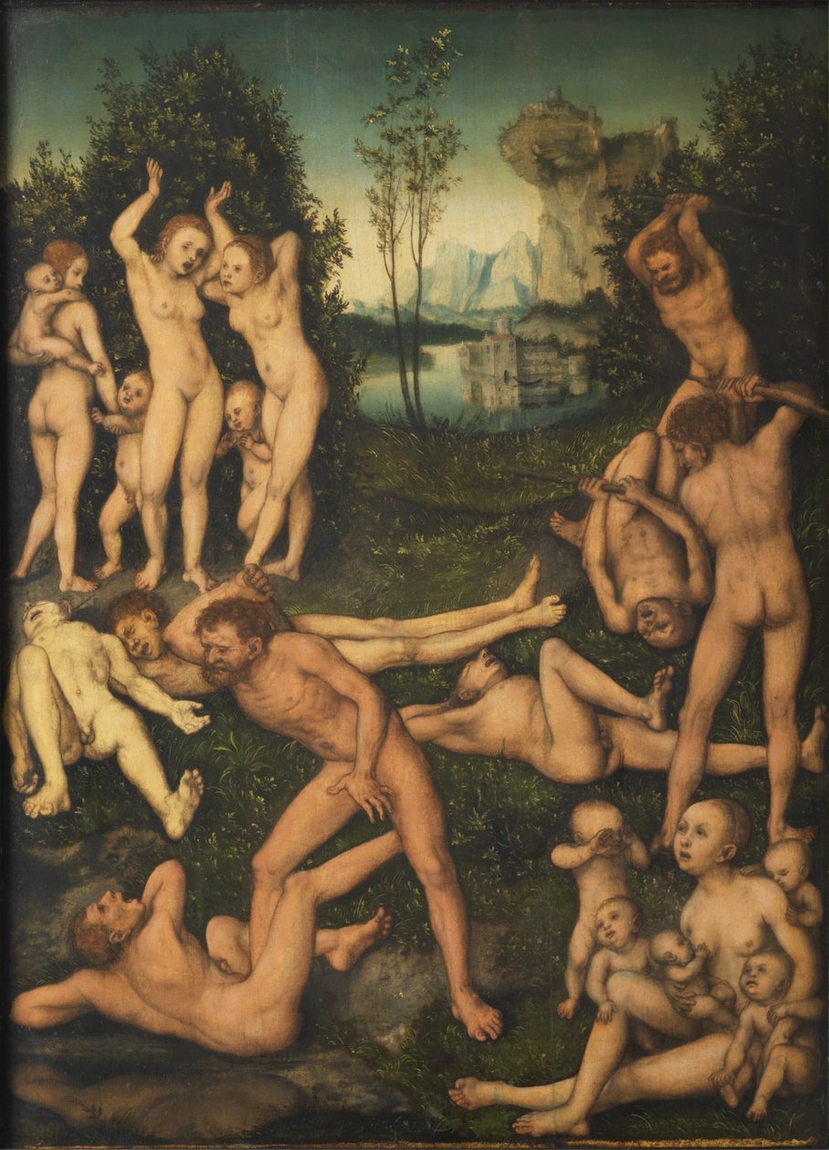 Kampf nackter Männer und ihre klagenden Frauen von Lucas Cranach the Elder