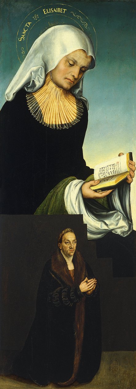Heilige Elisabeth mit Georg, Herzog von Sachsen als Stifter [recto, linker Flügel] von Lucas Cranach the Elder