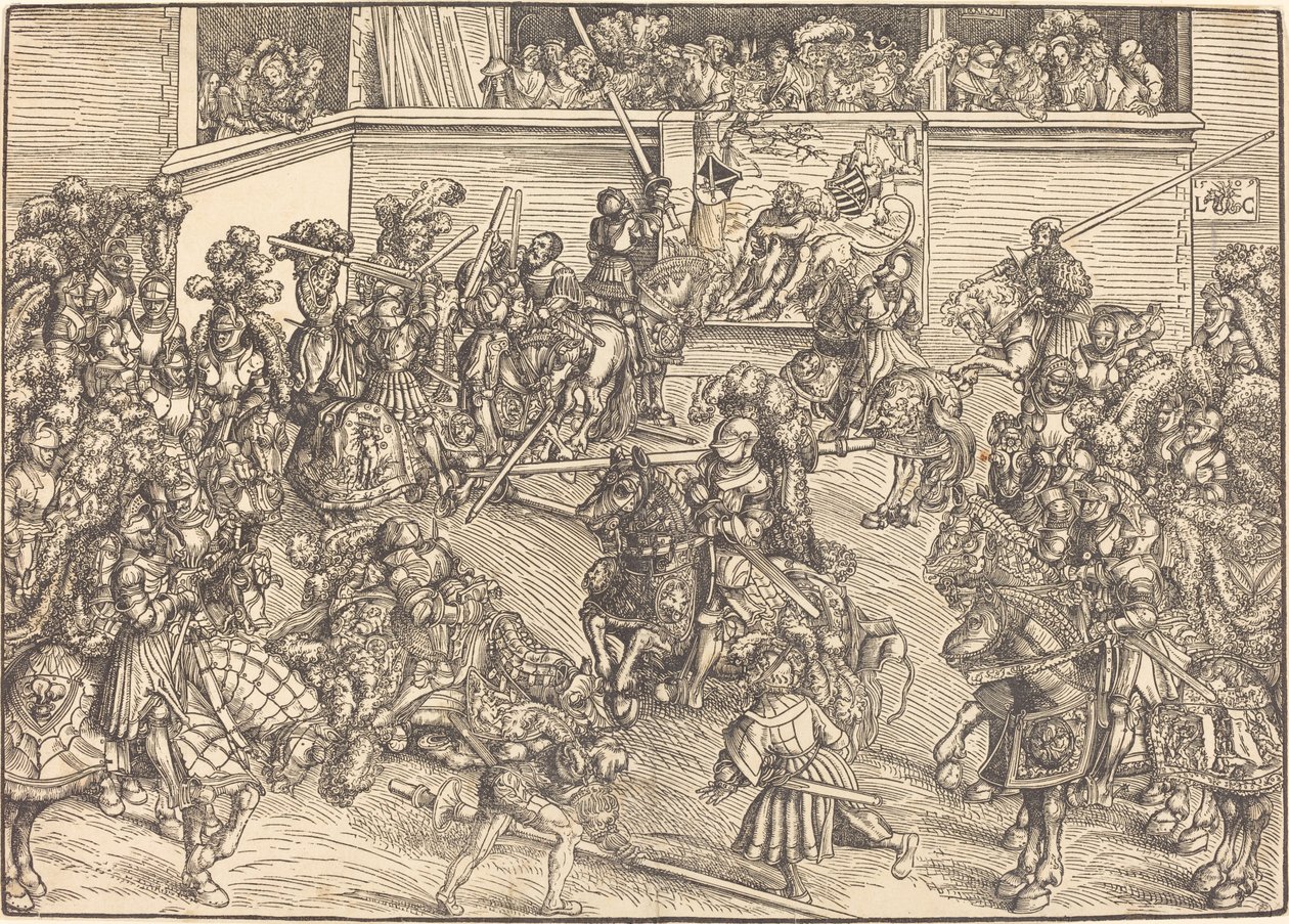 Das zweite Turnier mit dem Wandteppich von Samson und dem Löwen von Lucas Cranach the Elder