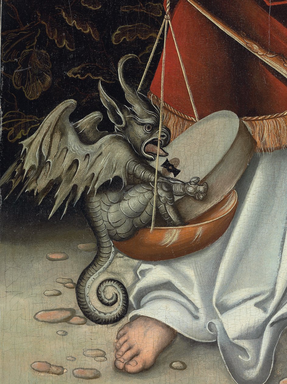 Der Erzengel Michael hält die Waage der Gerechtigkeit (Detail) von Lucas the Elder (workshop of) Cranach