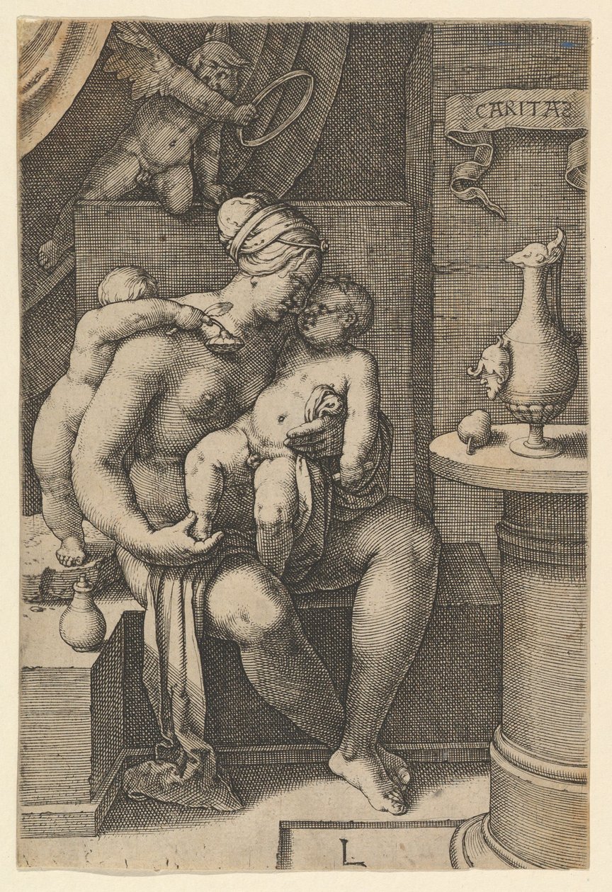 Nächstenliebe, aus der Serie Die sieben Tugenden, 1530 von Lucas van Leyden