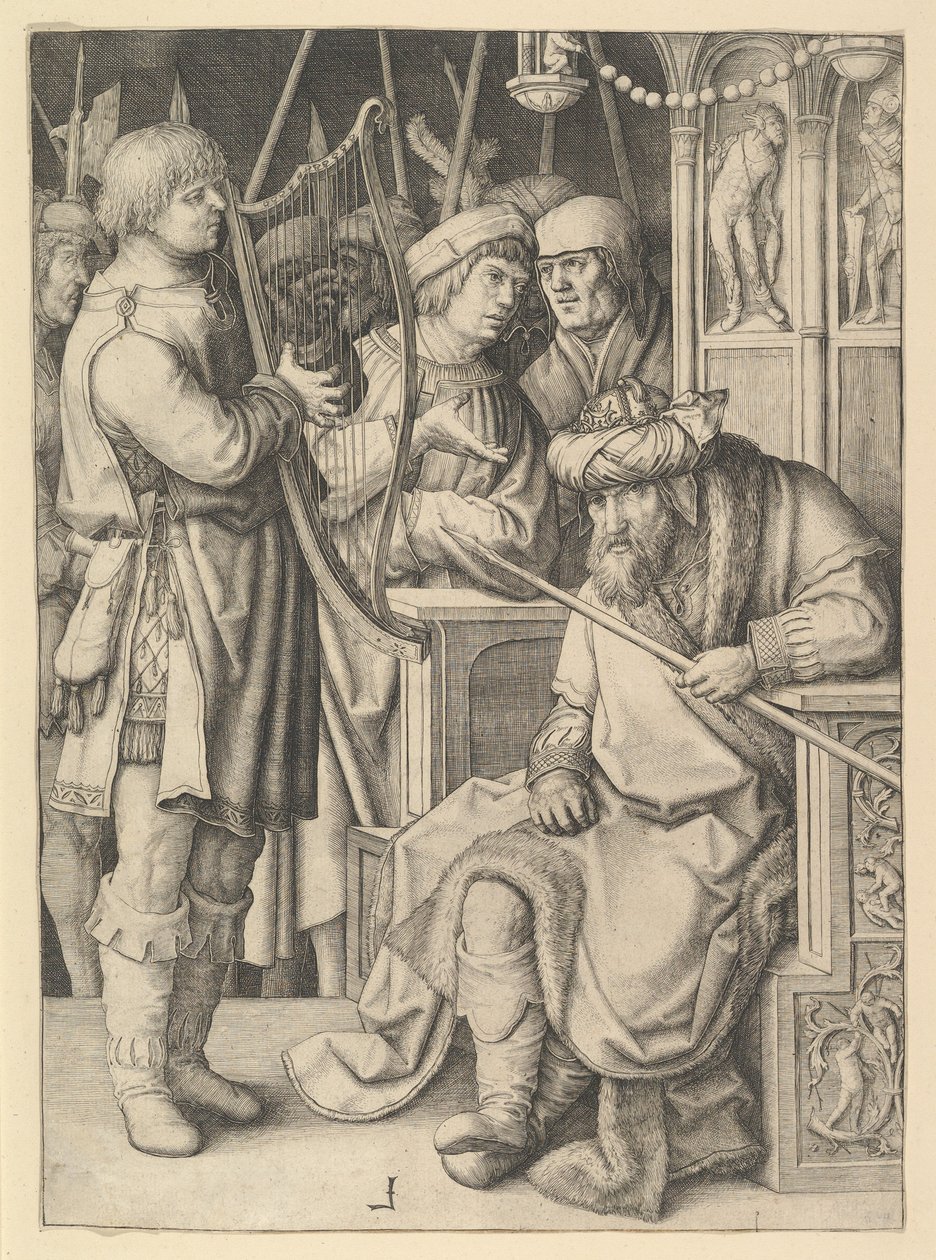 David spielt die Harfe vor Saul von Lucas van Leyden