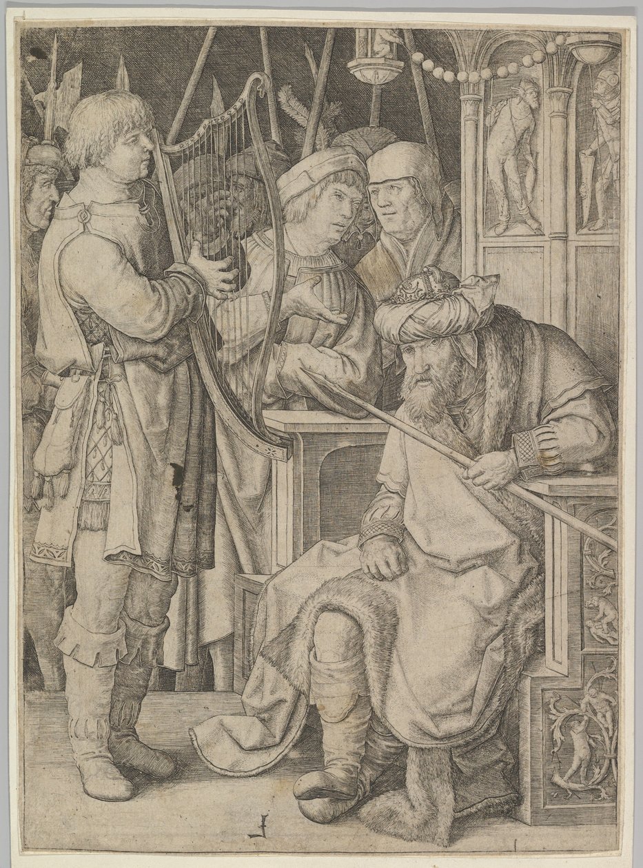 David spielt die Harfe vor Saul von Lucas van Leyden