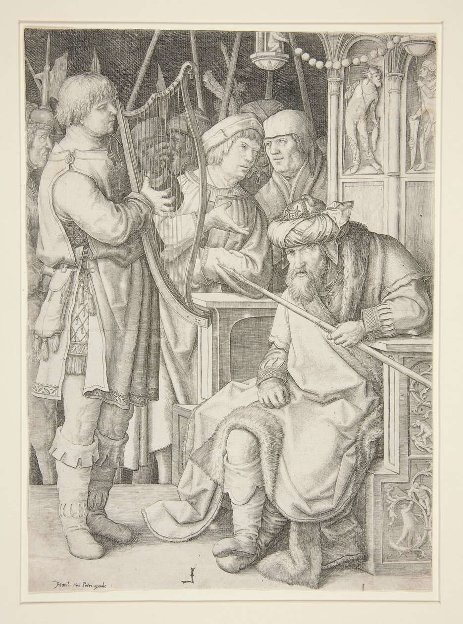 David spielt die Harfe vor Saul von Lucas van Leyden