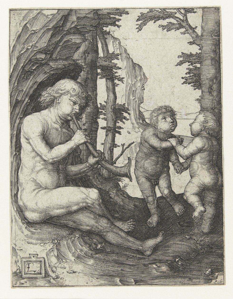 Junge mit Blasinstrument von Lucas van Leyden
