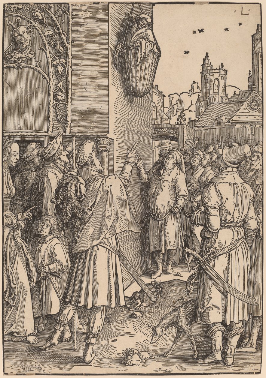 Der Dichter Virgil in einem Korb aufgehängt von Lucas van Leyden