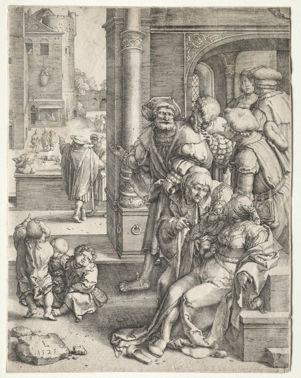 Der Dichter Virgil in einem Korb aufgehängt von Lucas van Leyden