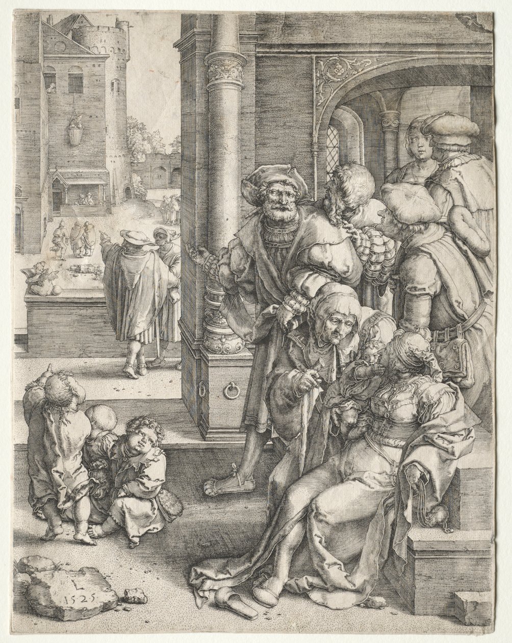 Der Dichter Virgil in einem Korb aufgehängt von Lucas van Leyden