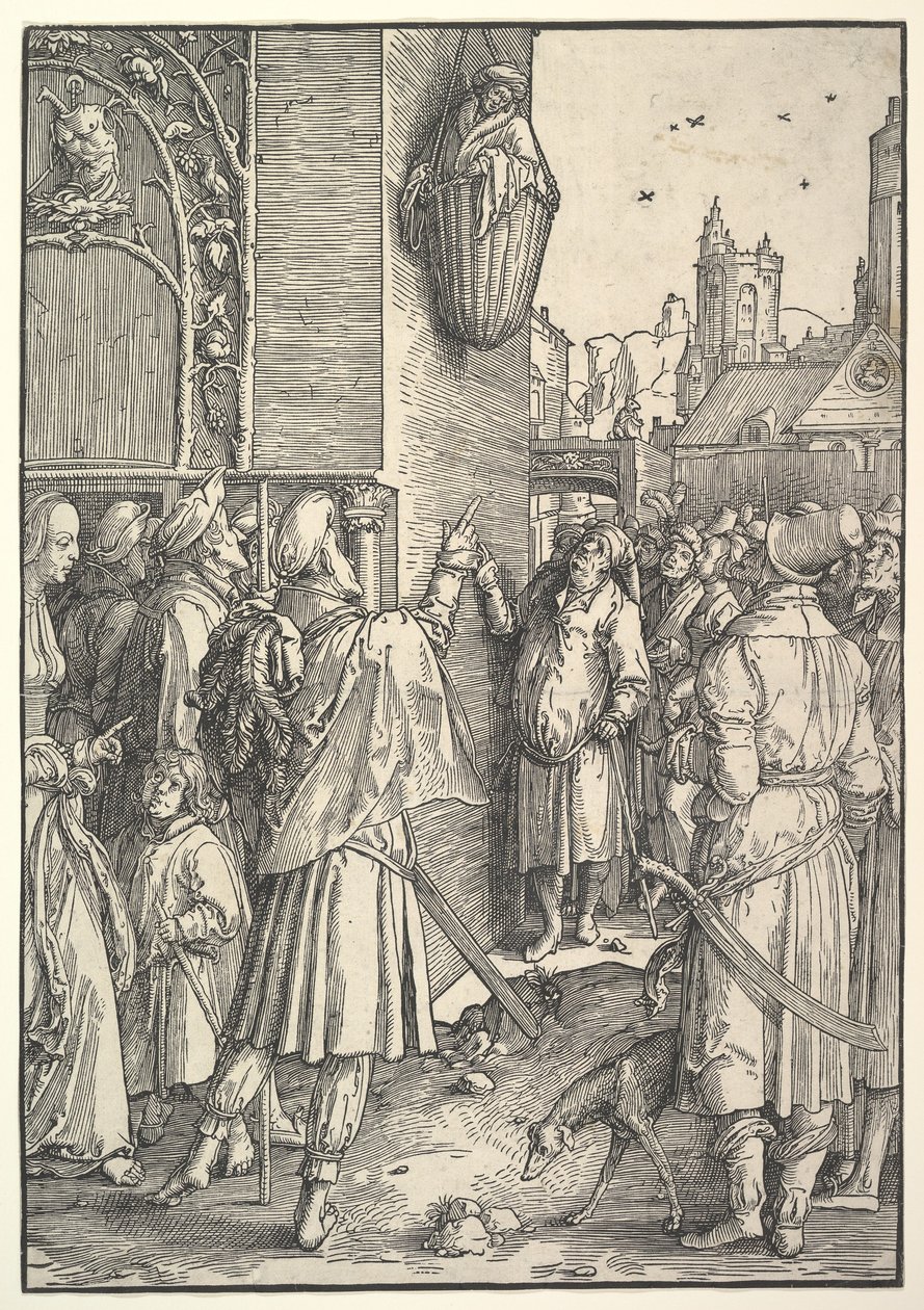 Der Dichter Virgil in einem Korb von Lucas van Leyden
