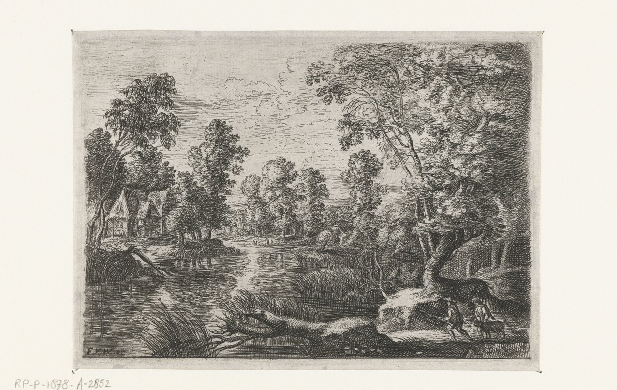 Landschaft mit einem Bach und einem Jäger von Lucas van Uden
