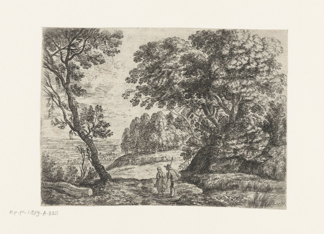 Landschaft mit einem Mann und einer Frau im Gespräch von Lucas van Uden