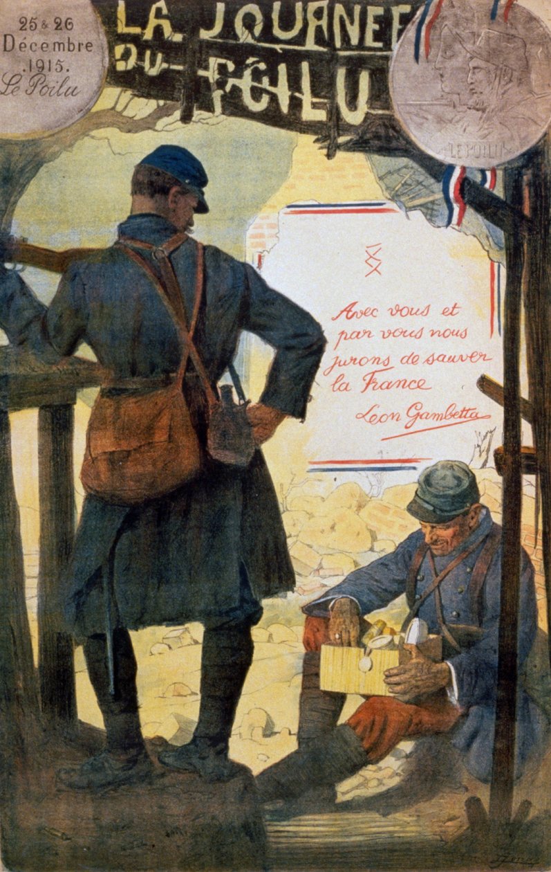 Zwei französische Soldaten durchsuchen Pflegepakete von zu Hause. von Lucien Hector Jonas