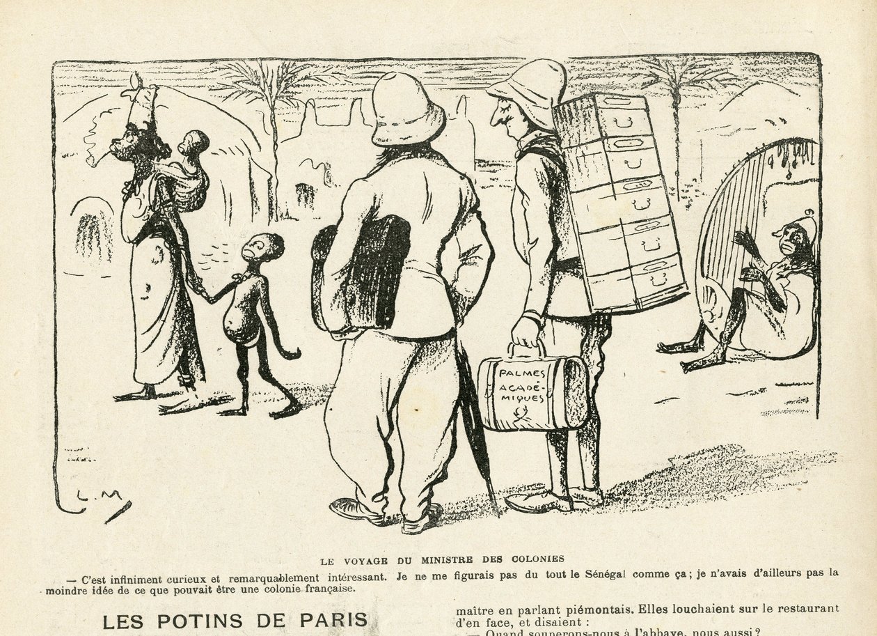 Illustration in Le Rire, 25/04/08 - die Reise des Kolonieministers, Senegal (Gravur) von Lucien Metivet
